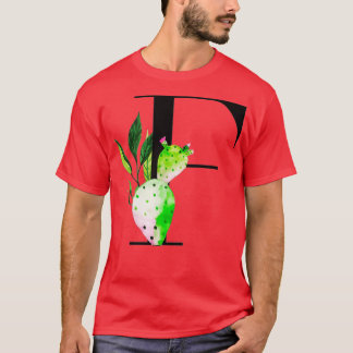 Alfabet letter F met waterverf cactus en vertrek T-shirt