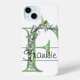 Alfabet letter F, waterverf Lavendel Dragonfly iPhone 15 Mini Hoesje