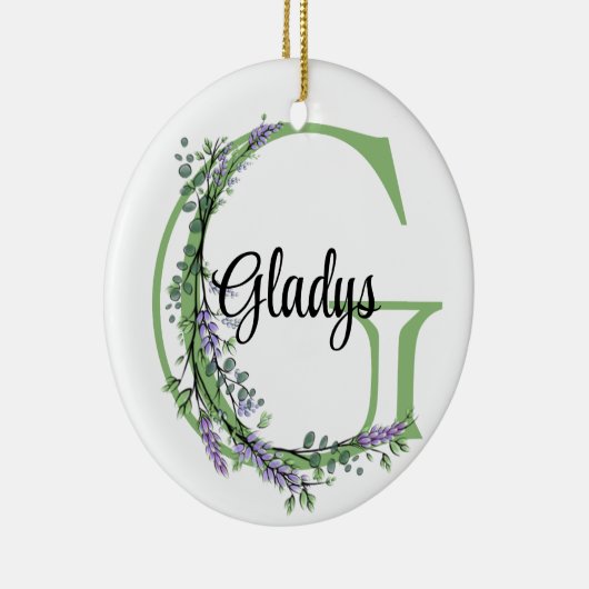 Alfabet letter G, waterverf Lavendel botanisch Keramisch Ornament (Rechts)