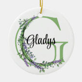 Alfabet letter G, waterverf Lavendel botanisch Keramisch Ornament (Voorkant)