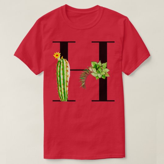 Alfabet letter H met waterverf cactus en vertrek T-shirt (Design voorkant)