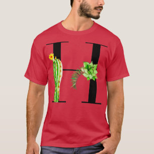 Alfabet letter H met waterverf cactus en vertrek T-shirt