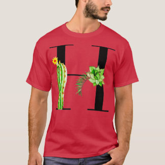 Alfabet letter H met waterverf cactus en vertrek T-shirt
