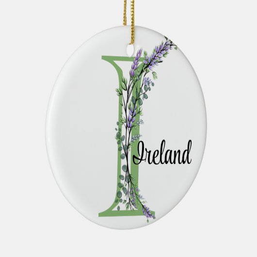 Alfabet letter I, waterverf Lavendel botanisch Keramisch Ornament (Rechts)