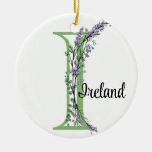 Alfabet letter I, waterverf Lavendel botanisch Keramisch Ornament