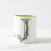 Alfabet letter J, waterverf Lavendel botanisch Tweekleurige Koffiemok (Center)