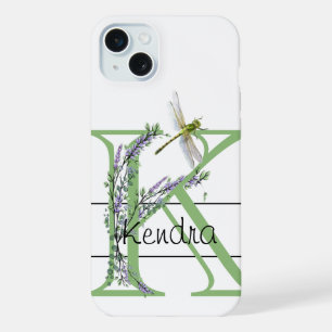 Alfabet letter K, waterverf Lavendel Libel iPhone 15 Plus Case