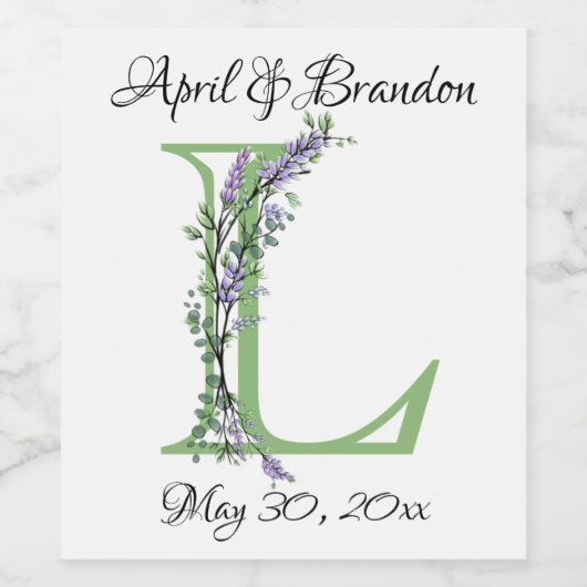 alfabet letter L Monogram Lavendel Eucalyptus Wijn Etiket (Enkel label)