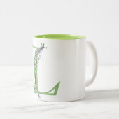 Alfabet letter L, waterverf Lavendel botanisch Tweekleurige Koffiemok (Voorkant rechts)