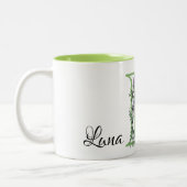 Alfabet letter L, waterverf Lavendel botanisch Tweekleurige Koffiemok (Links)