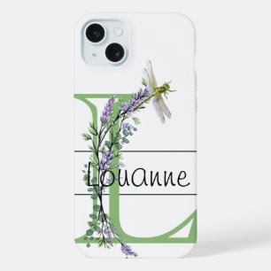 Alfabet letter L, waterverf Lavendel Dragonfly iPhone 15 Plus Case