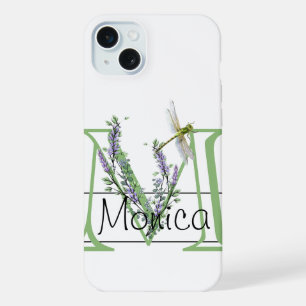 Alfabet letter M, waterverf Lavendel Dragonfly iPhone 15 Plus Case