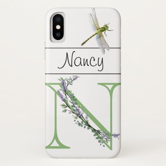 Alfabet letter N Lavendel Eucalyptus Dragonfly Case-Mate iPhone Case (Achterkant)