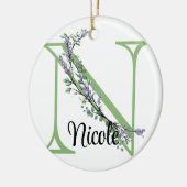 Alfabet letter N, waterverf Lavendel botanisch Keramisch Ornament (Links)