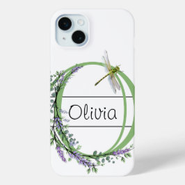 Alfabet letter O, waterverf Lavendel Dragonfly iPhone 15 Mini Hoesje