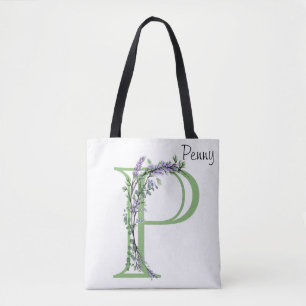 Alfabet letter P Lavendel Eucalyptus monogram Tote Bag