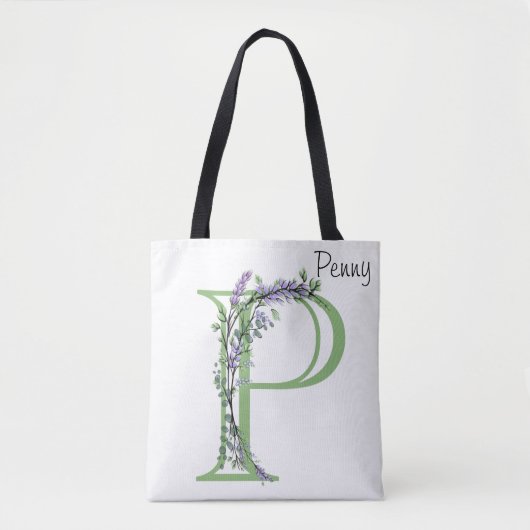 Alfabet letter P Lavendel Eucalyptus monogram Tote Bag (Voorkant)