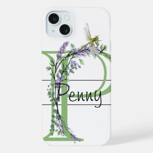 Alfabet letter P, waterverf Lavendel Dragonfly iPhone 15 Plus Case
