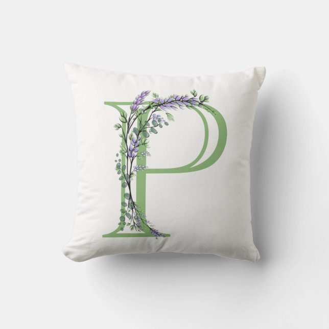 Alfabet letter P waterverf Lavendel Eucalyptus Kussen (Voorkant)