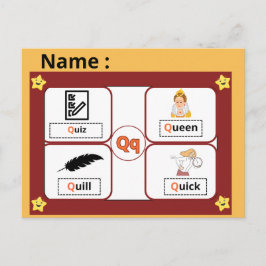 Alfabet Letter Q Flitskaart voor Kinderen Educatie Briefkaart