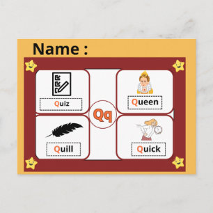 Alfabet Letter Q Flitskaart voor Kinderen Educatie Briefkaart