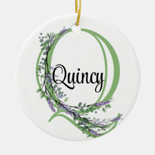 Alfabet letter Q, waterverf Lavendel botanisch Keramisch Ornament