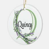 Alfabet letter Q, waterverf Lavendel botanisch Keramisch Ornament (Links)