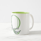 Alfabet letter Q, waterverf Lavendel botanisch Tweekleurige Koffiemok (Voorkant rechts)