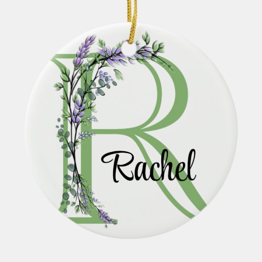Alfabet letter R, waterverf Lavendel botanisch Keramisch Ornament (Voorkant)