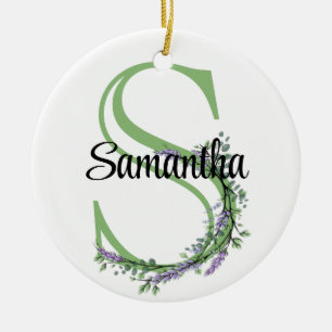 Alfabet letter S, waterverf Lavendel botanisch Keramisch Ornament