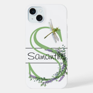 Alfabet letter S, waterverf Lavendel Dragonfly iPhone 15 Plus Case