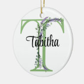 Alfabet letter T, waterverf Lavendel botanisch Keramisch Ornament (Links)