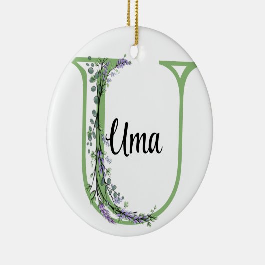 Alfabet letter U, waterverf Lavendel botanisch Keramisch Ornament (Rechts)