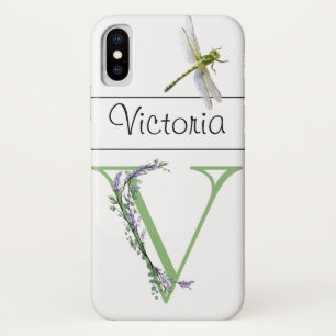 Alfabet letter V Lavendel Eucalyptus Dragonfly Case-Mate iPhone Case