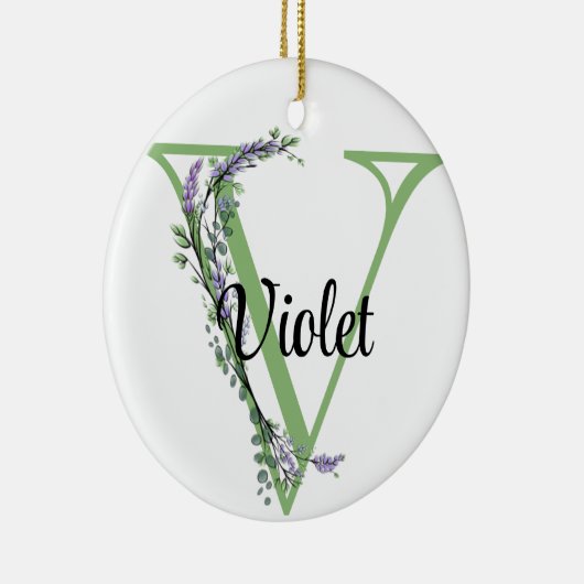 Alfabet letter V, waterverf Lavendel botanisch Keramisch Ornament (Rechts)