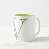 Alfabet letter V, waterverf Lavendel botanisch Tweekleurige Koffiemok (Voorkant rechts)
