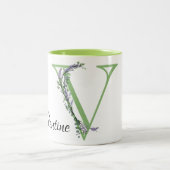 Alfabet letter V, waterverf Lavendel botanisch Tweekleurige Koffiemok (Center)