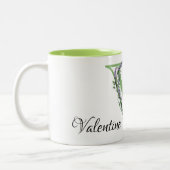 Alfabet letter V, waterverf Lavendel botanisch Tweekleurige Koffiemok (Links)