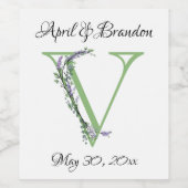 Alfabet letter V waterverf Lavendel Eucalyptus Wijn Etiket (Enkel label)