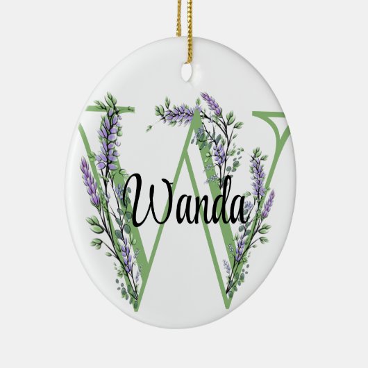 Alfabet letter W, waterverf Lavendel botanisch Keramisch Ornament (Rechts)