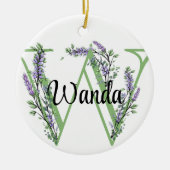 Alfabet letter W, waterverf Lavendel botanisch Keramisch Ornament (Voorkant)