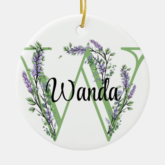 Alfabet letter W, waterverf Lavendel botanisch Keramisch Ornament (Voorkant)