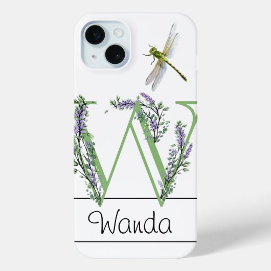 Alfabet letter W, waterverf Lavendel Dragonfly Case-Mate iPhone Case (Achterkant)