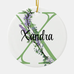 Alfabet letter X, waterverf Lavendel botanisch Keramisch Ornament