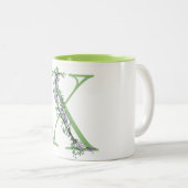 Alfabet letter X, waterverf Lavendel botanisch Tweekleurige Koffiemok (Voorkant rechts)