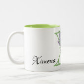 Alfabet letter X, waterverf Lavendel botanisch Tweekleurige Koffiemok (Links)