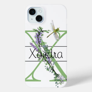 Alfabet letter X, waterverf Lavendel Dragonfly iPhone 15 Mini Hoesje
