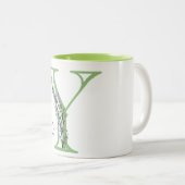 Alfabet letter Y, waterverf Lavendel botanisch Tweekleurige Koffiemok (Voorkant rechts)