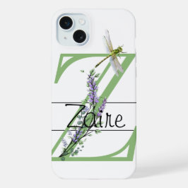Alfabet letter Z, waterverf Lavendel Dragonfly iPhone 15 Plus Case