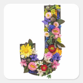 Alfabet letters bloemen  vierkante sticker